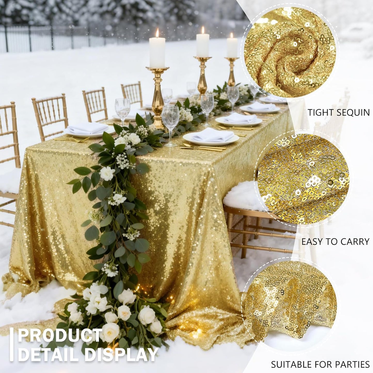 OQSQ Gold Sequin Tablecloth - 60x102 inch, Glitter Tablecloth, Sparkle Sequence Table Cover for Wedding,Birthday Party,Bridal Shower Decorations