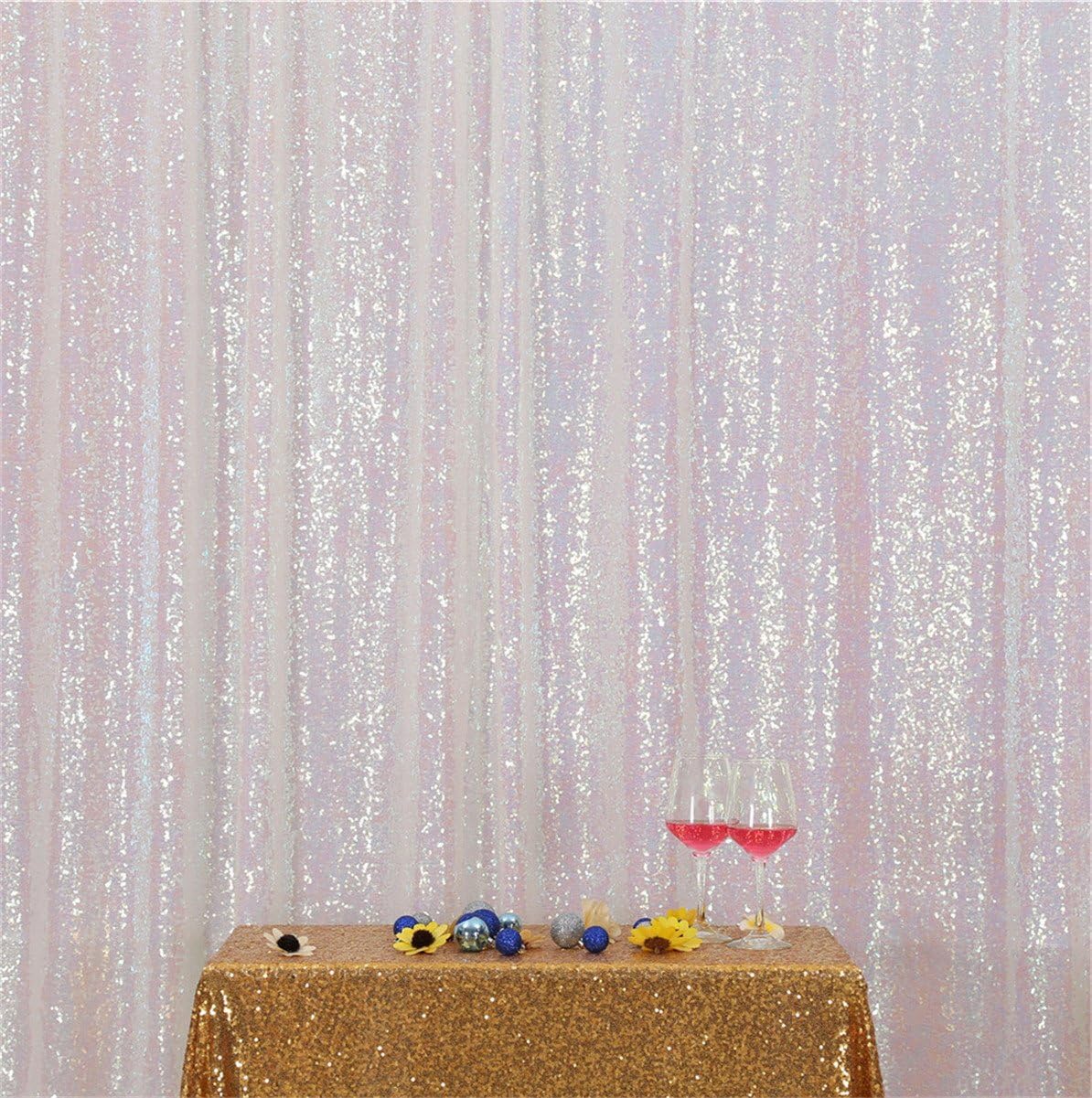 Eternal Beauty White Iridescent Sequin Backdrop, 10x10 Ft Glitter Background Curtains for Shimmer Photography Party Wedding Birthday Back Drop Decor
