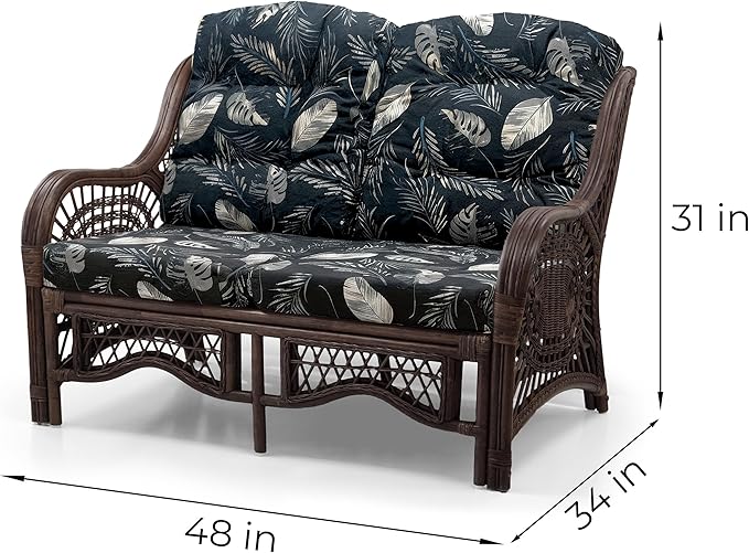 Malibu Lounge Loveseat Sofa Natural Rattan Wicker Handmade Design, Dark Brown - Image 2