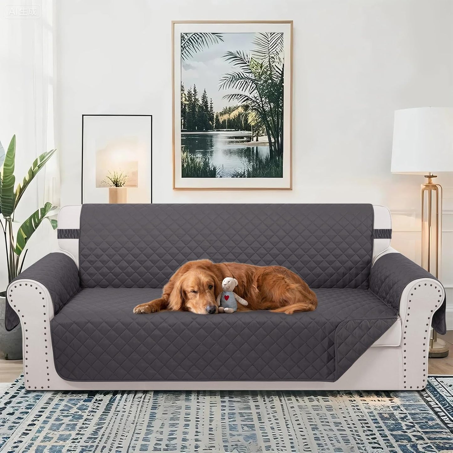 Reversible 4 Seater Sofa Cover 91 Inch Large Couch Cover Furniture Protector(Sofa XX-Large,Dark Grey/Dark Grey)