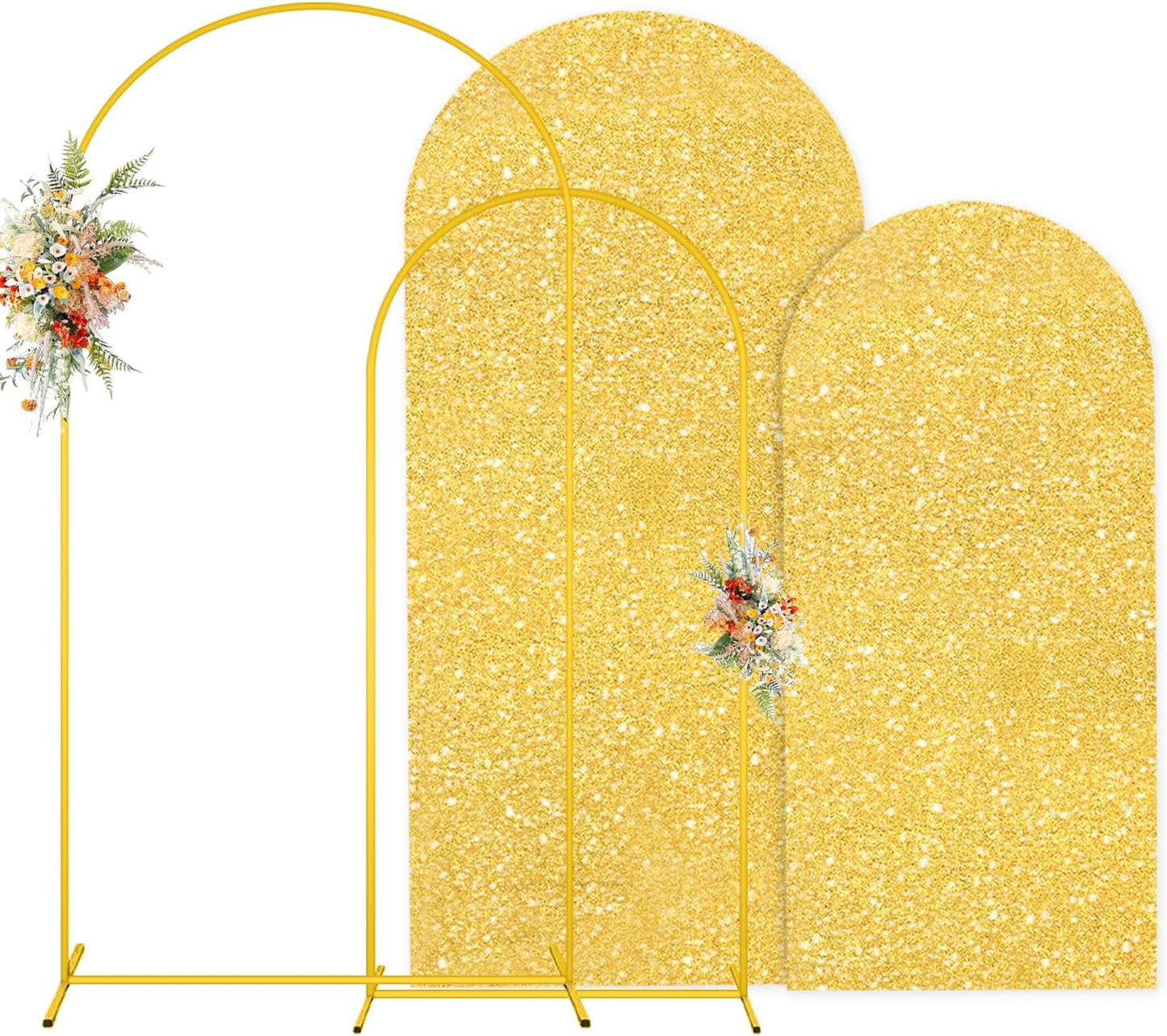 MODFUNS Arch Backdrop Stand and Cover Set 6&7.2ft Gold Sequins Arch Cover Metal Arch Backdrop Stand Set of 2 Wedding Arch Frame with Covers for Reception Birthday Party Decorations