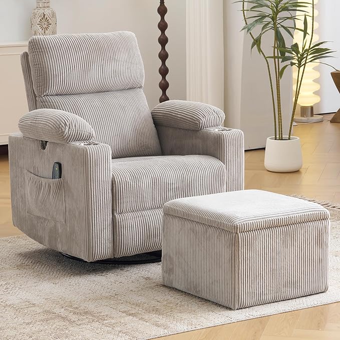 Oversized Power Recliner Chair Swivel Glider by Rhevoy