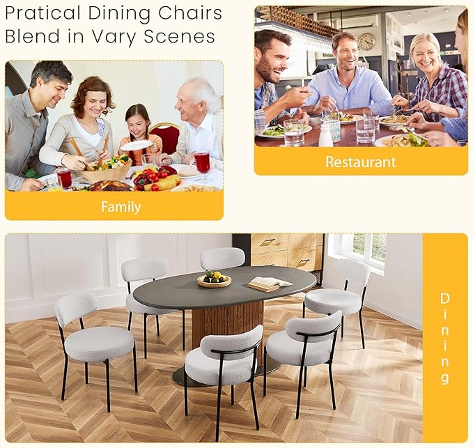 DUMOS Dining Chairs Set of 4, Mid Century Modern Chair Round Upholstered Curved - Image 6