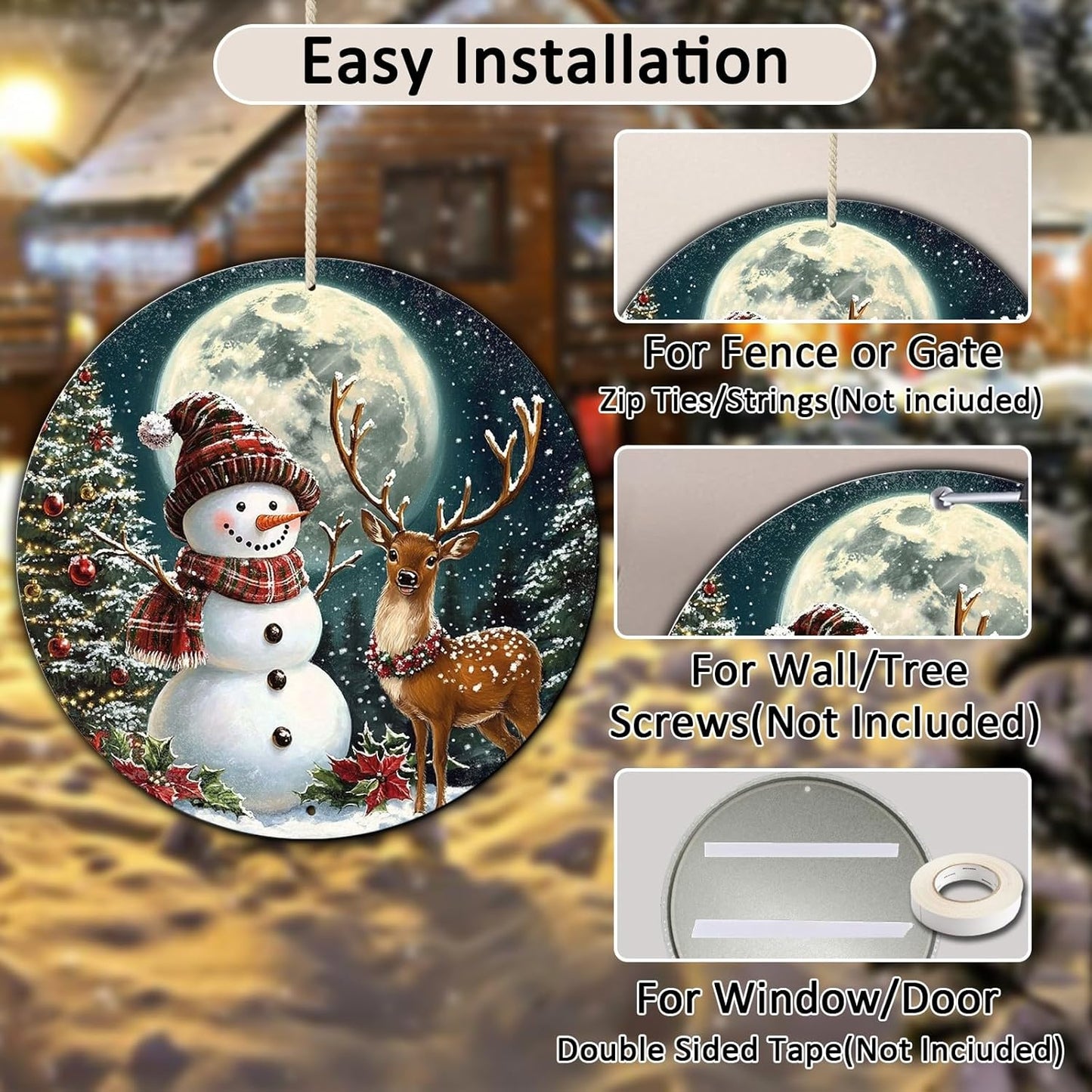 Christmas Snowman Decor Round Metal Tin Sign Christmas Deer Vintage Tin Sign for Home Coffee Wall Decor for Christmas Family Wall Decoration 8 * 8 in