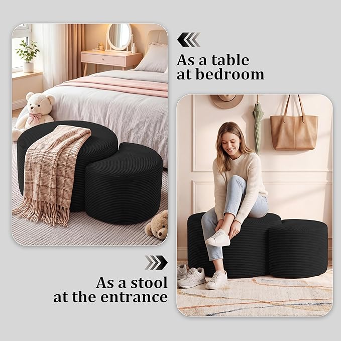 BSHOMGI Boneless Ottoman Nesting Coffee Table Set of 2, Corduroy Soft Foot Rest - Image 4