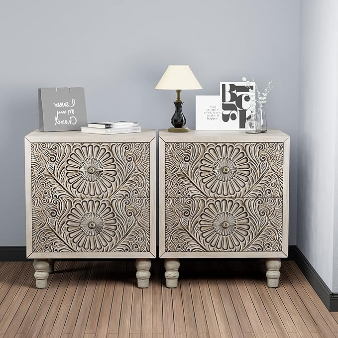 HOMPUS Fully Assembled Nightstand Set 2, 2-Drawer Farmhouse Nightstand Set of 2 - Image 4