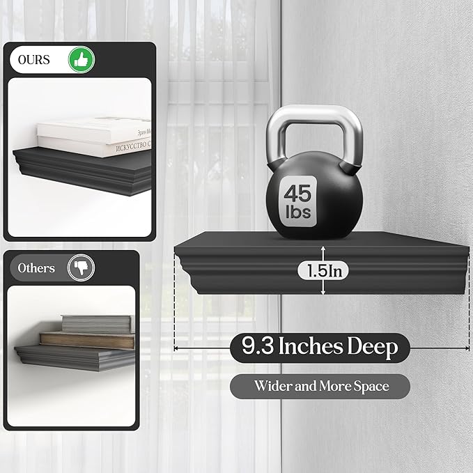 Fun Memories Floating Shelves 48 Inch Long, 9.3 Inch Deep Classic Crown Molding - Image 4