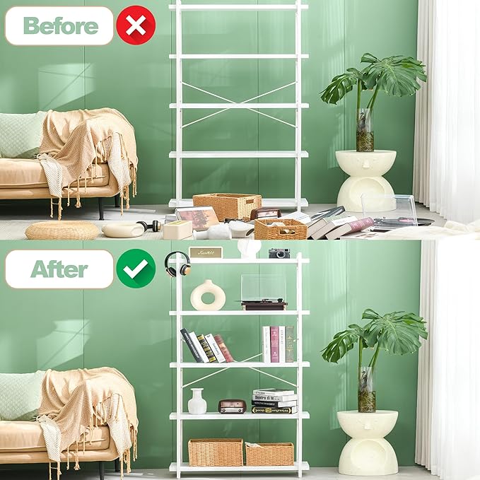 HCHQHS Bookshelf, 5-Tier Industrial Bookcase, Freestanding Tall Bookshelves - Image 4