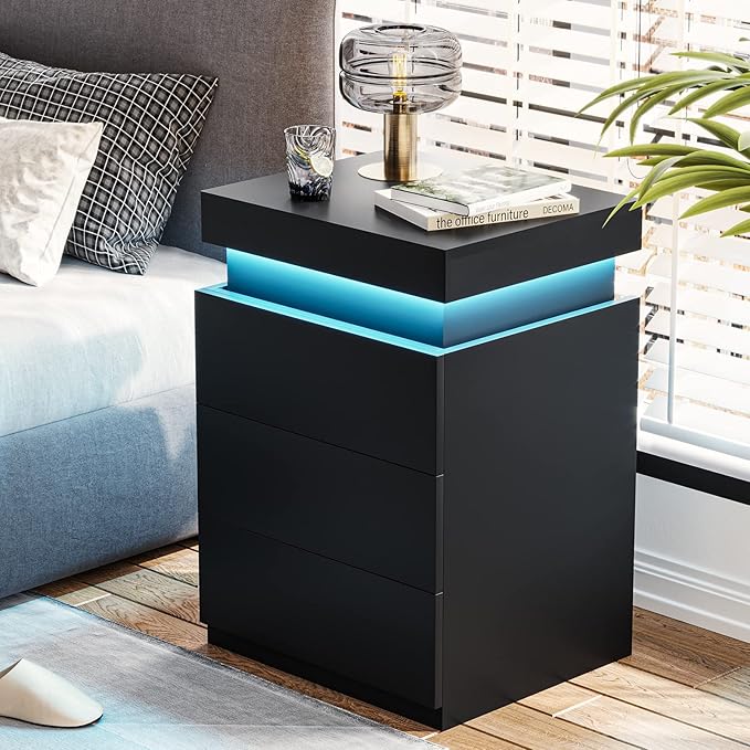 ADORNEVE Nightstand with Charging Station and LED Lights, Night Stand with - Image 4