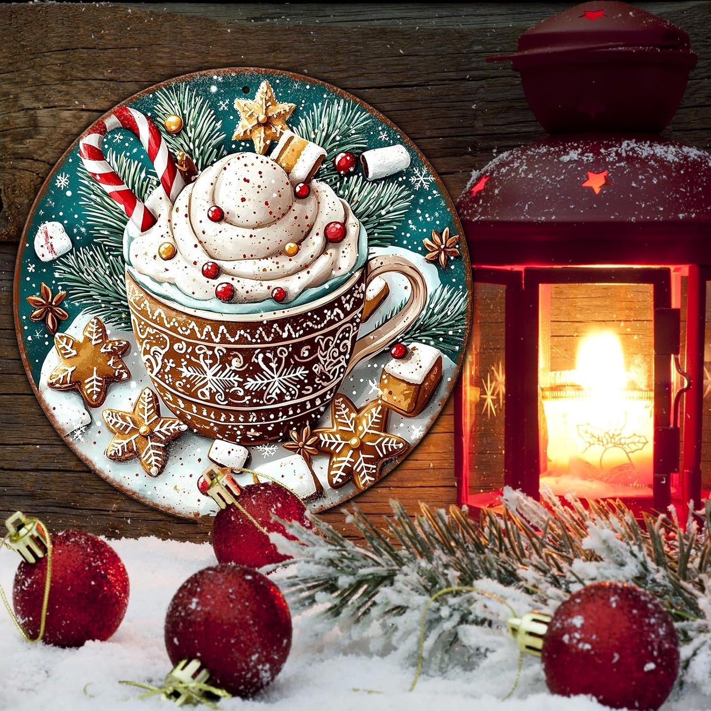 Round Christmas Signs Hot Cocoa Bar Metal Tin Sign Christmas Decor For Home Vintage Christmas Coffee Cocoa Tin Sign Hot Chocolate Bar Sign 12 * 12 in