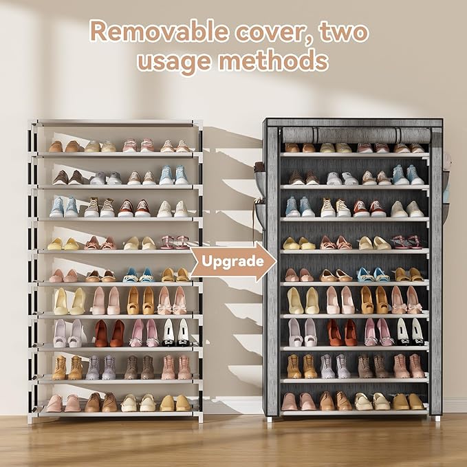 LANTEFUL Shoe Rack with Covers 10 Tier Tall Shoe Rack Organizer Large Capacity - Image 5