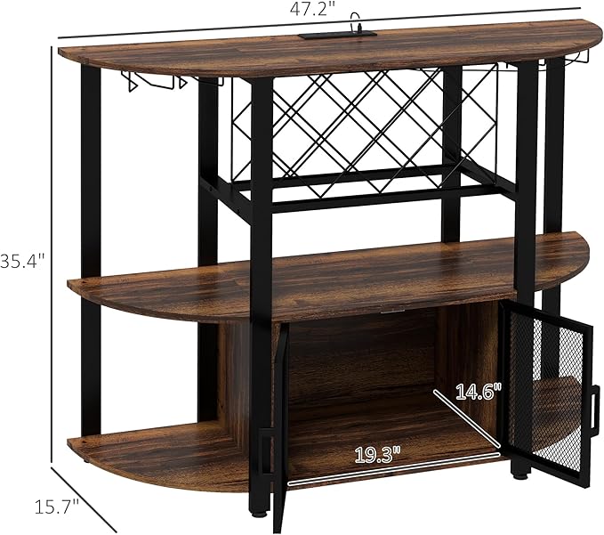 HOMCOM Wine Bar Cabinet with Charging Station and LED Lights, Industrial Liquor - Image 3