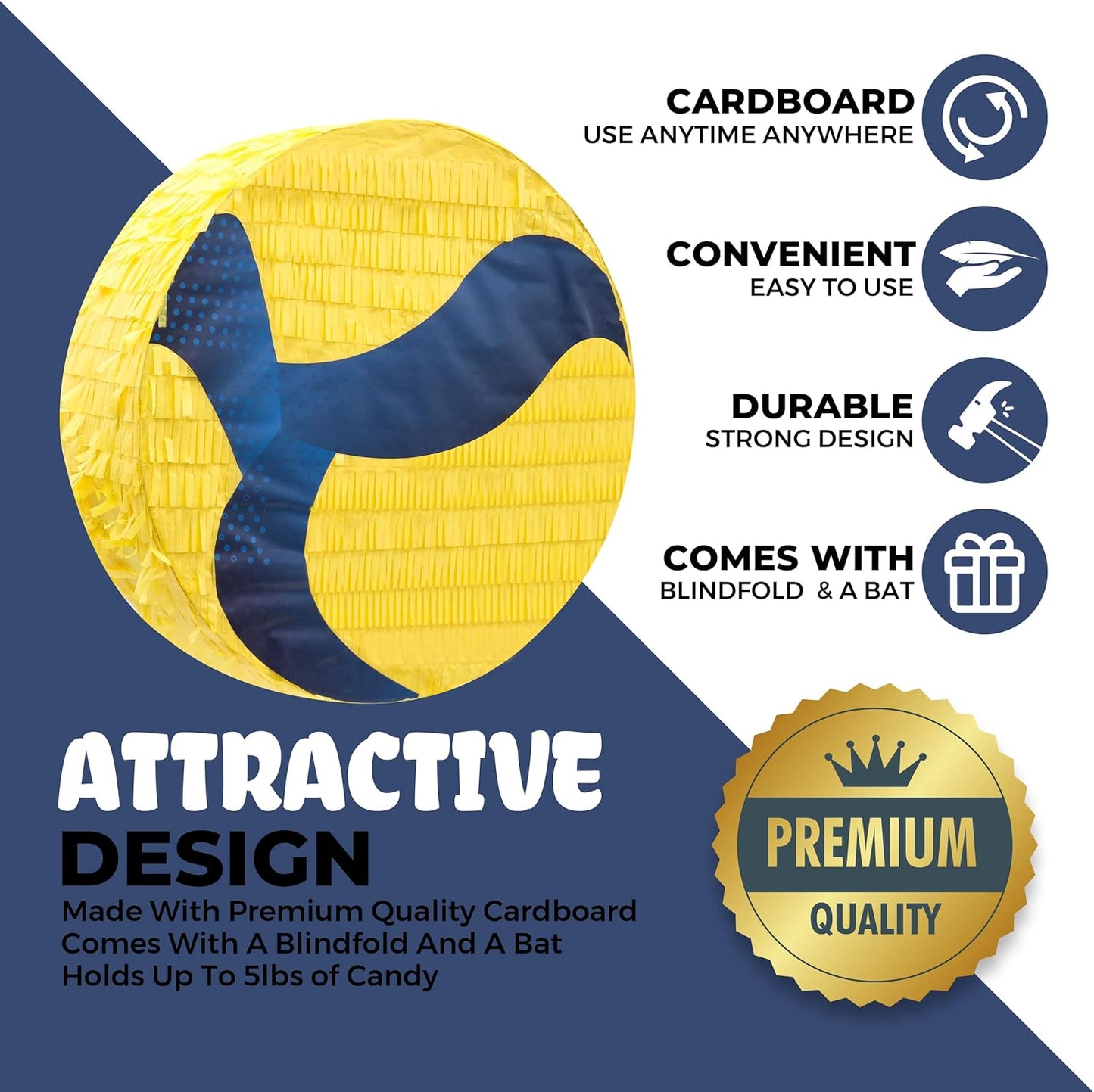 Volleyball Pinatas Bundle with a Blindfold and Bat (13"x13"x4"), Volleyball Pinatas for Birthday Party Boys, Perfect for Birthday Party, Sport Theme Party, Decoration