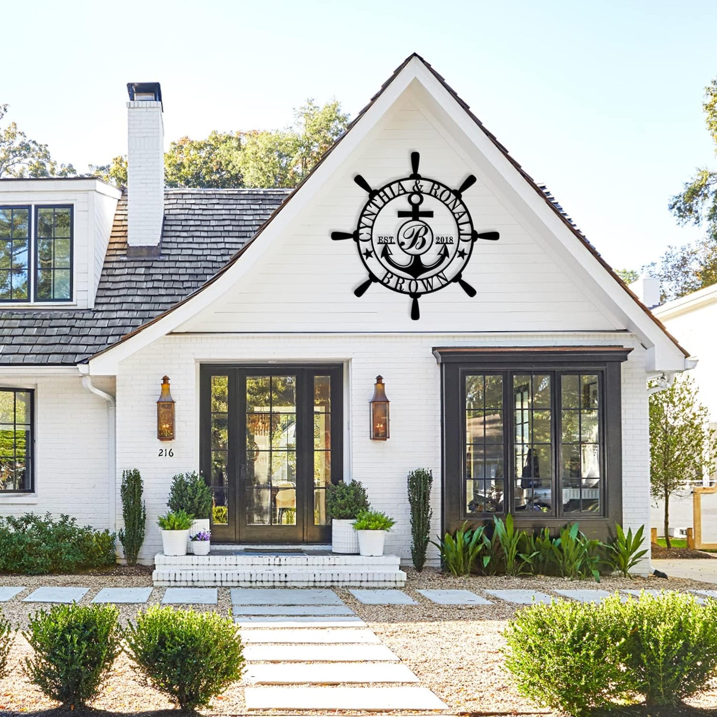 Customized Family Name Sign, Nautical Wall Decor, Anchor Compass Metal Sign, Initial Split Letter Monogram Sign, Last Name signs, Personalized Housewarming Gift