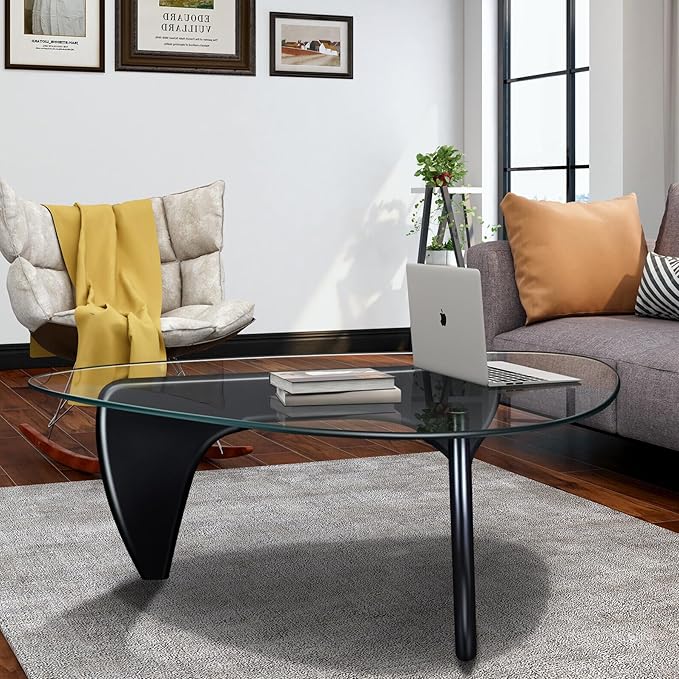 35.8" Modern Coffee Table, Triangle Tempered Glass & Sturdy Solid Legs - Image 6