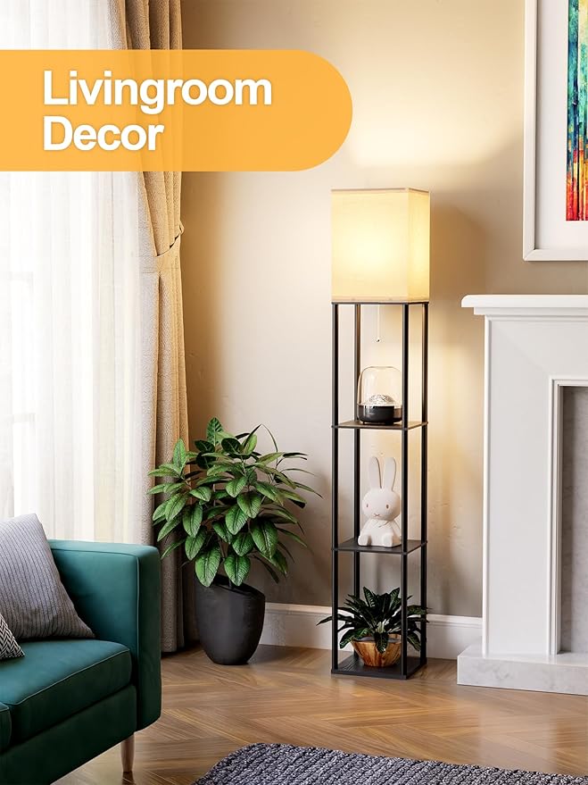 Floor Lamp with Shelves for Living Room, Shelf Floor Lamp with 3 CCT LED Bulb - Image 5