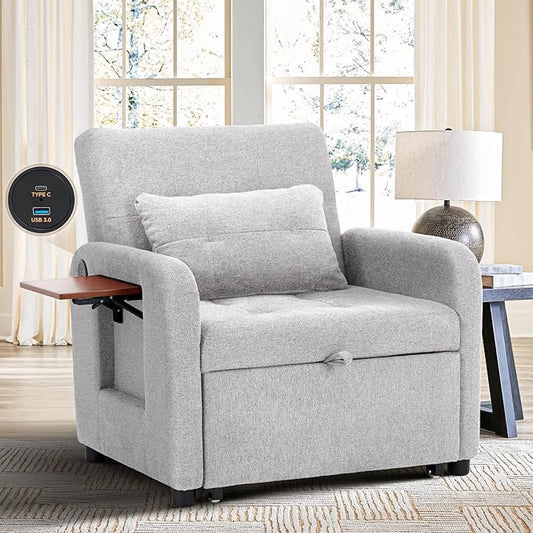 Convertible Sleeper Chair-Fabric Futon Sofa Bed, Single Sleeper Sofa, Small by COLAMYHOME