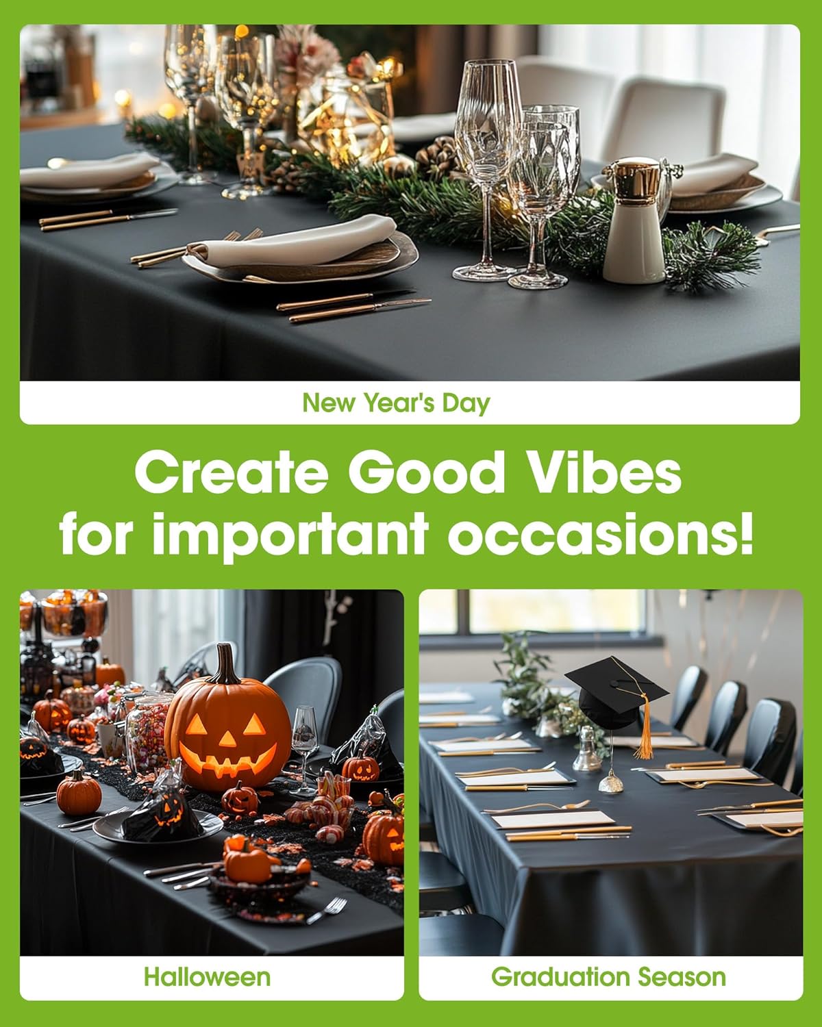 Pureegg Plastic Table Cloth Disposable 10 Pack, 54 x 156 Inch Table Cloths, Halloween Party Decorations, Summerween Decor, Halloween Tablecloths, Rectangle, Plastic Cover, Leakproof & Sturdy, Black