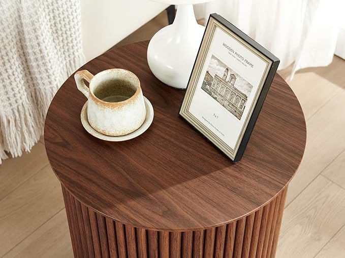 AVZEAR Small Round Side Table Fluted Night Stand Set of 2, 17.7" Mid Century - Image 6