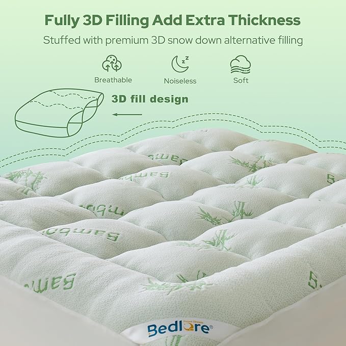 BEDLORE Full Size Mattress Topper Viscose Derived from Bamboo, Thick Pillow Top - Image 5
