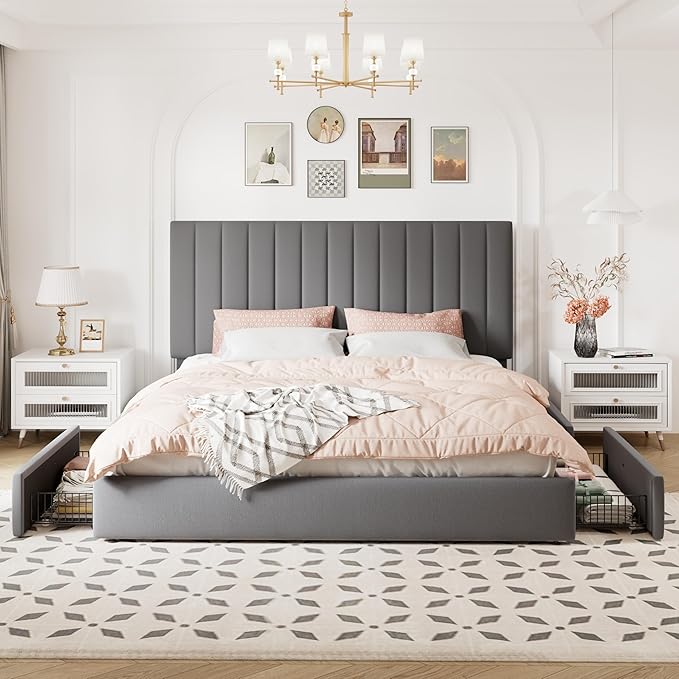 Allewie King Size Storage Bed Frame, Vertical Channel Tufted Adjustable - Image 3
