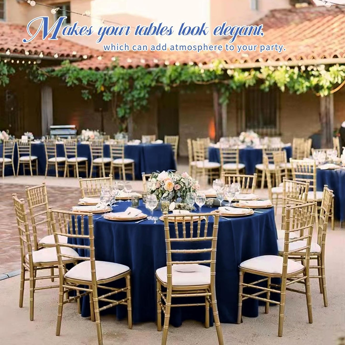 6 Pack Round Tablecloths - 90 Inch, Navy Blue Polyester Table Cover, Stain and Wrinkle Resistant Washable Fabric, Wedding Banquet Parties