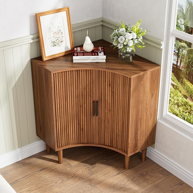 Fluted Corner Cabinet, Small Corner Floor Cabinet - Image 8
