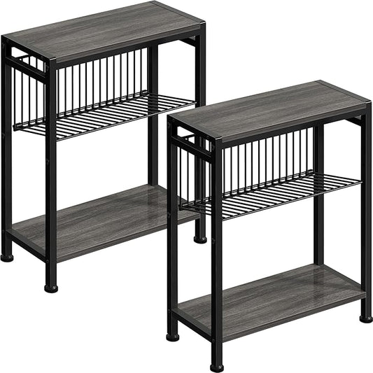 End Table Set of 2 for Small Space, 3-Tier Narrow Side Table by HOME