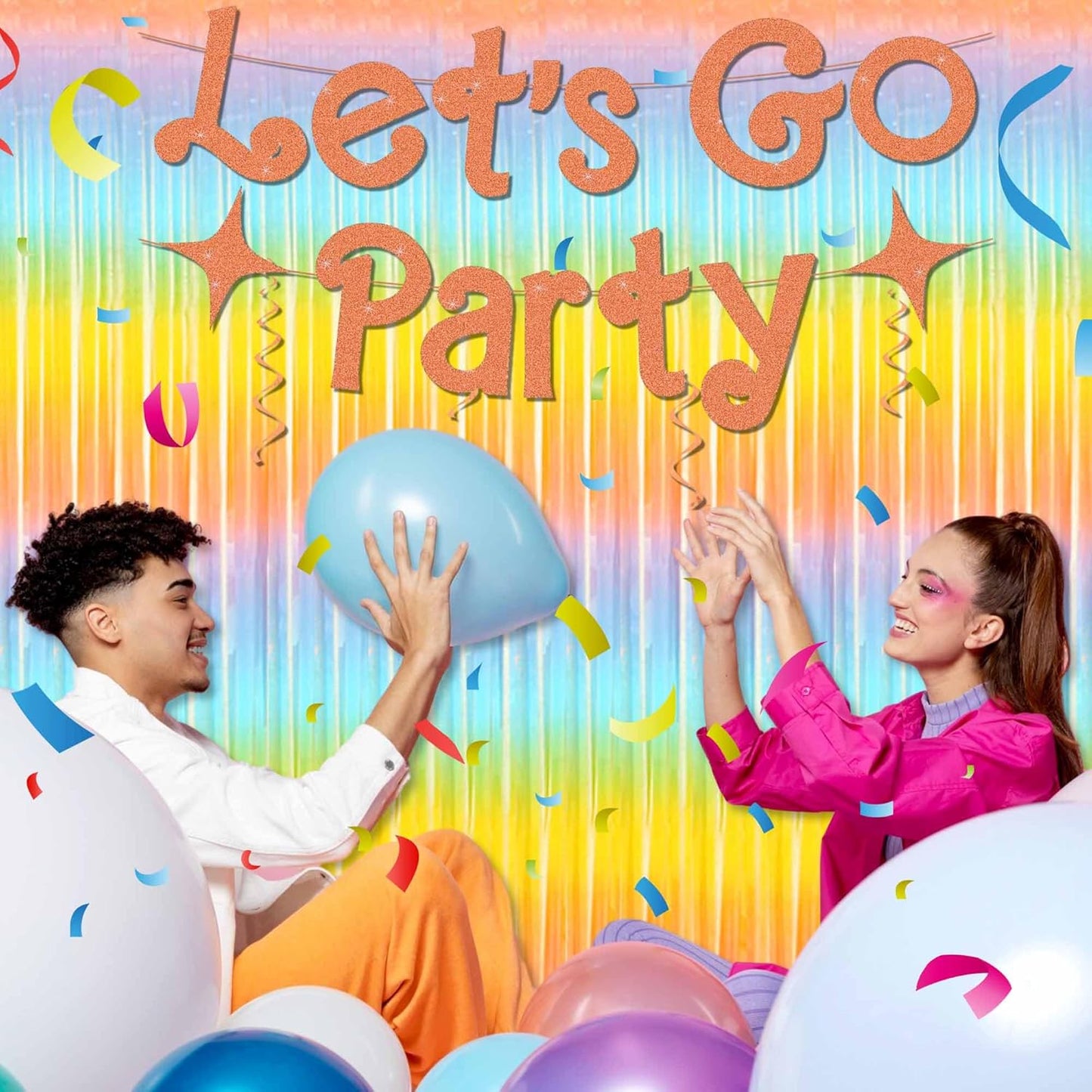 6 Pack Light Rainbow Foil Fringe Curtains Backdrop, 3.28 x 8.2 Ft Metallic Streamers Tinsel Curtains Background for Photo Booth, Birthday, Weddings, Carnivals, Graduation, Themed Party Decorations