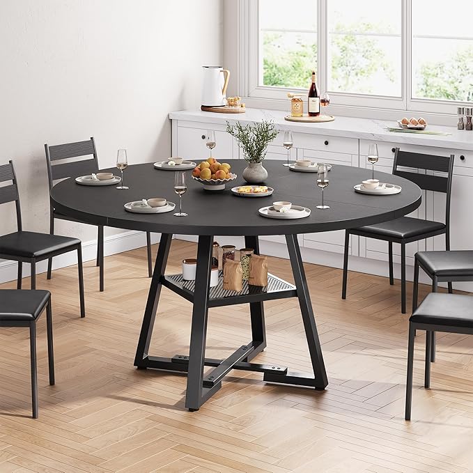 Jocoevol 51'' Round Dining Table, Kitchen Dining Room Circle Dinner Pedestal - Image 3