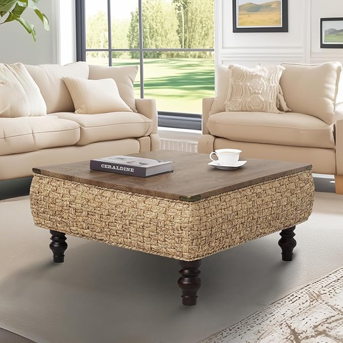 31.5" Lift Top Coffee Table for Living Room, Square Farmhouse Coffee Table - Image 8