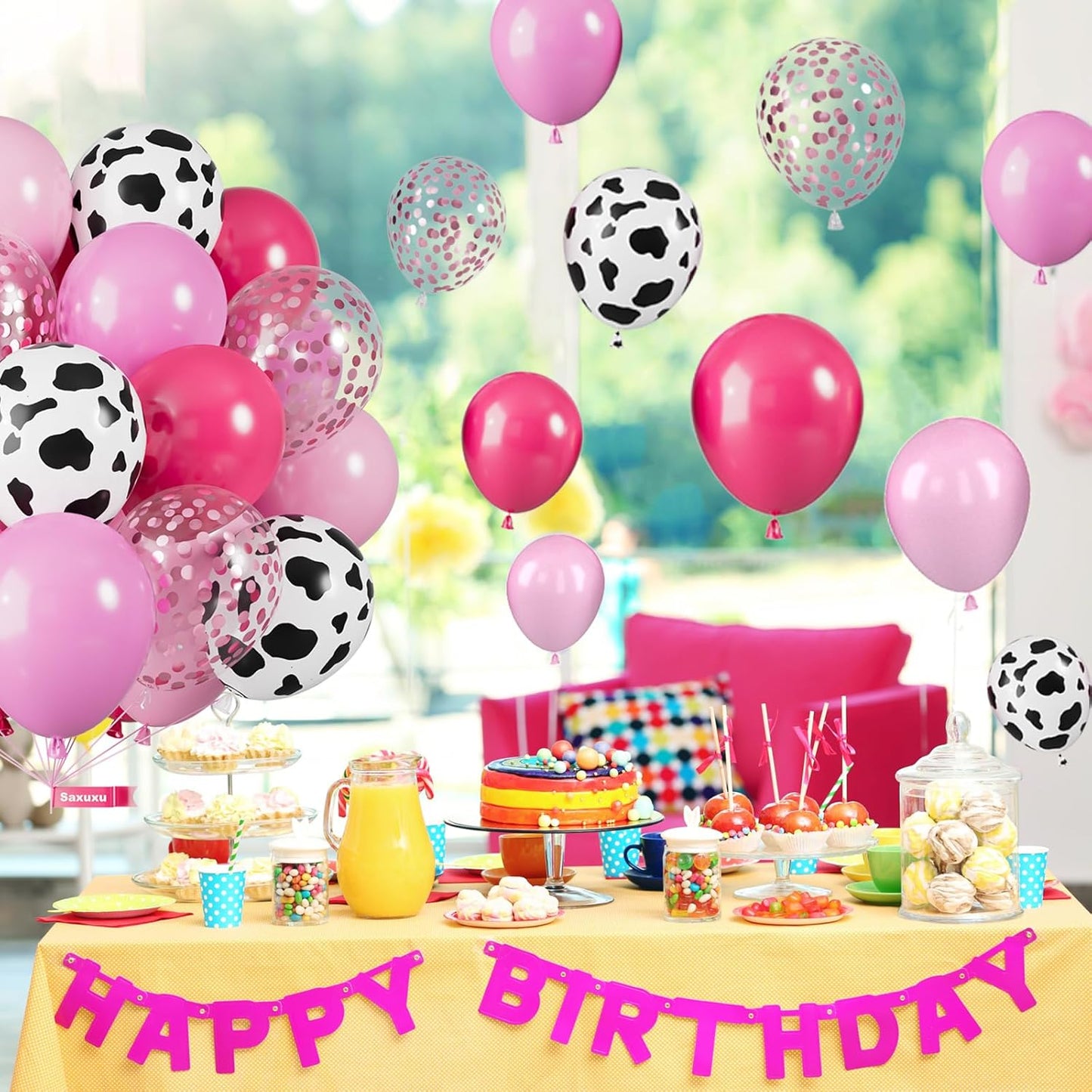 Pink Cow Balloons, 12 Inch Pink Cow Print Balloons, Pastel Hot Pinks Cows Pattern Helium Balloon Confetti Latex Balloon for Girl Farm Birthday Baby Shower Rodeo Party Decorations