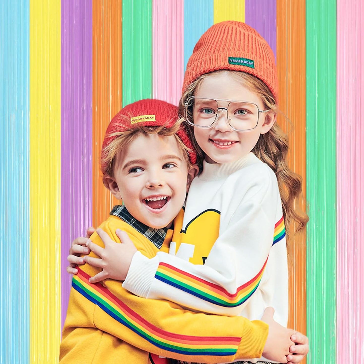 2 Pack Pastel Rainbow Foil Fringe Backdrop Curtains, Tinsel Streamers Party Decorations, Fringe Backdrop, Door Shimmer for Baby Shower or Birthday Party