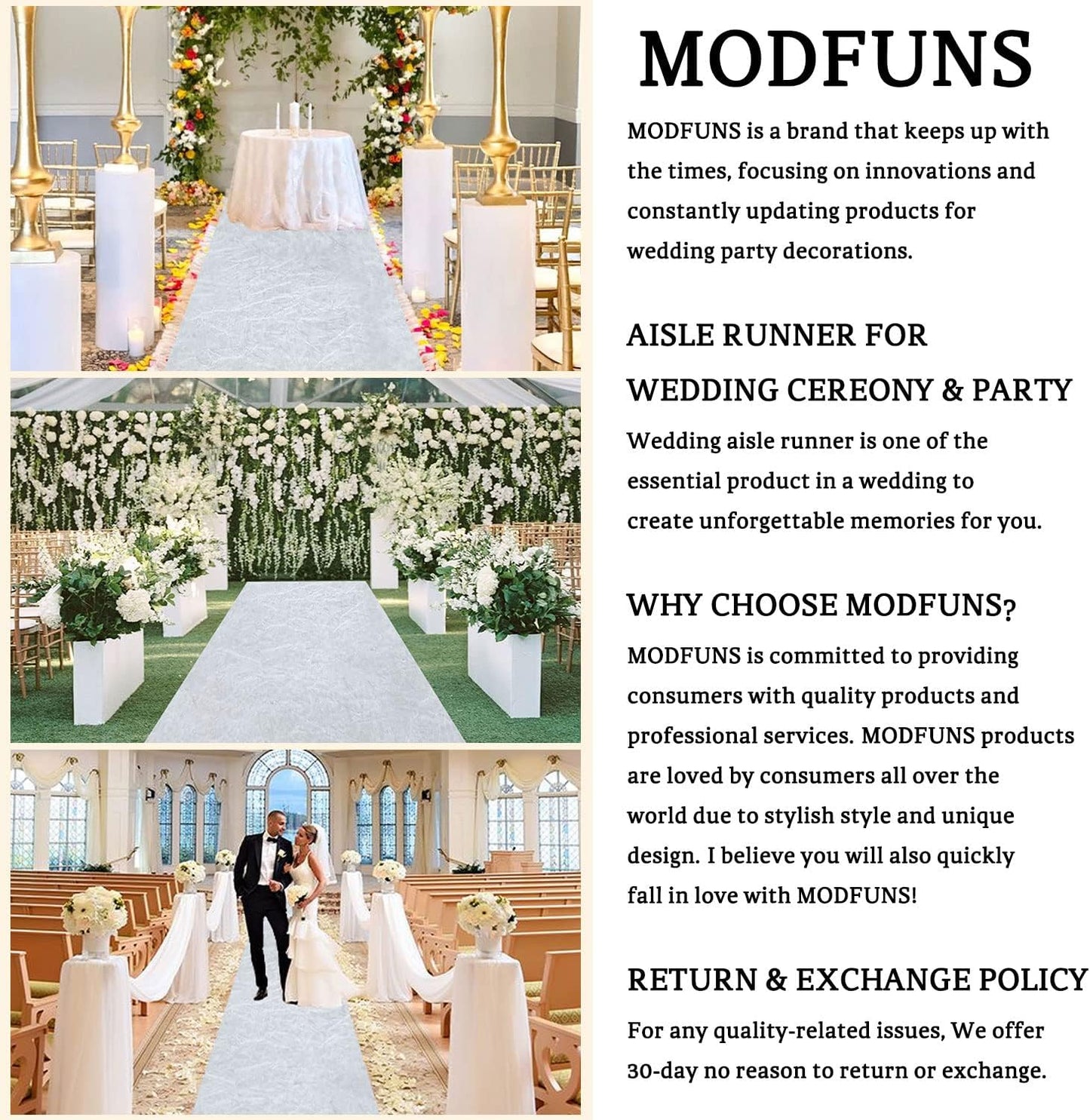 MODFUNS White Wedding Aisle Runner Outdoor Velvet Aisle Runner for Wedding Ceremony 4FTx20FT Carpet Runner with Carpet Tapes Bride Floor Carpet Runner Decorated Aisle Runway for Prom Party Beach