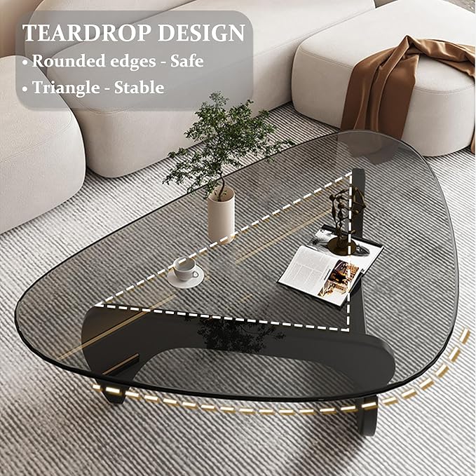 35.8" Modern Coffee Table, Triangle Tempered Glass & Sturdy Solid Legs - Image 5
