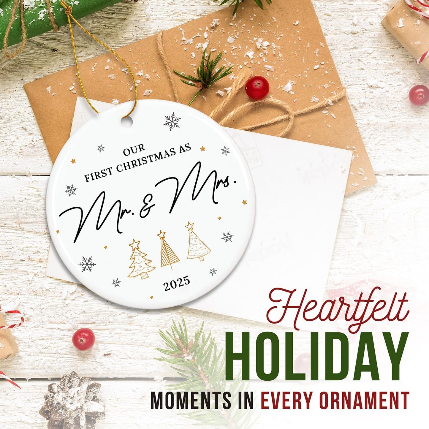 ZAGKOO Wedding Gifts for Couples 2025 - First Christmas Married Ornament, Mr and Mrs Gifts, Wedding Gift Ideas for Newly Wed, Just Married Couples, Bride - Bridal Shower Gift, 1st Christmas Decoration