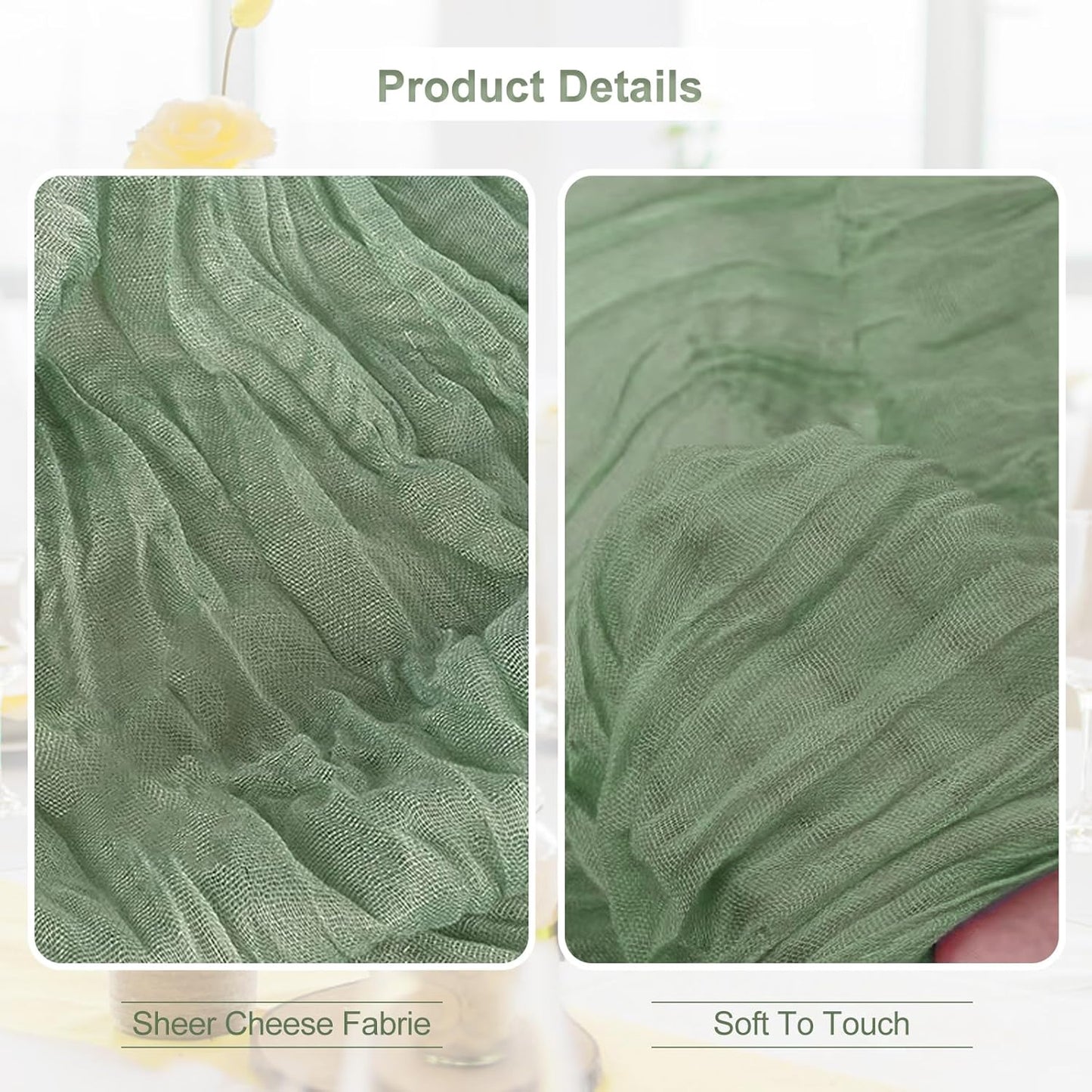 1 Pack Sage Green Cheesecloth Table Runner 35x120 Inch 10Ft Rustic Gauze Cheese Cloth Thanksgiving Table Runner Sheer Cheesecloth Table Runners for Wedding Party Bridal Shower Decoration