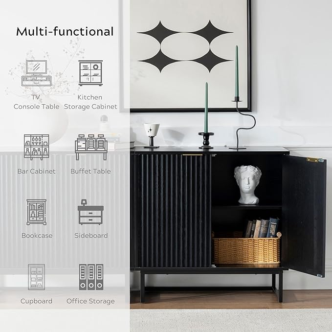 EYYTHUNG Fluted Cabinets with Storage Set of 2, Sideboard Buffet Cabinet with - Image 7