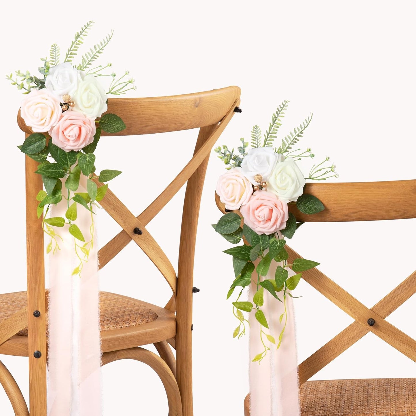 DORIS HOME Wedding Aisle Decorations Pink Pew Flowers Set of 10 for Wedding Ceremony Party Chair Decor with Artificial Flowers Eucalyptus and Ribbons