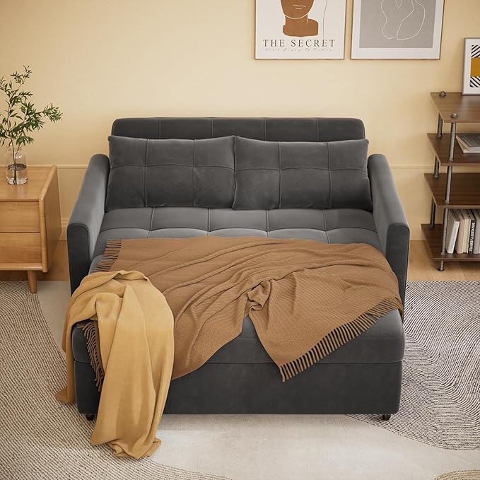 Gizoon 3 in 1 Velvet Sleeper Sofa Bed, 52 Inch 2-Seat Pull Out Couch - Image 4