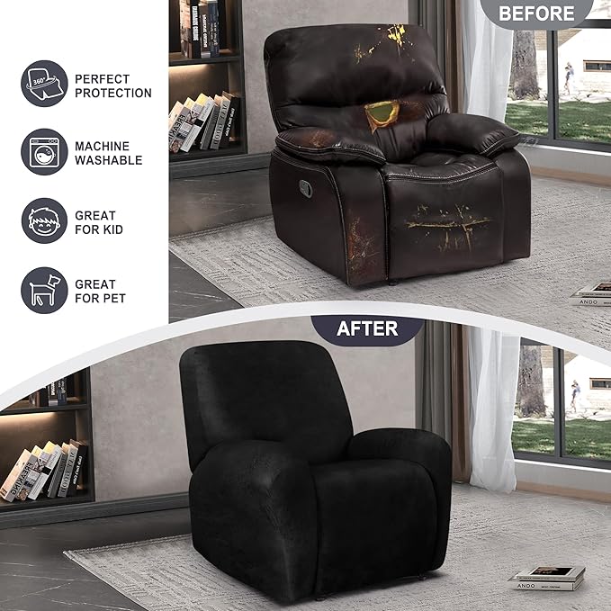 ANARACHON Leather Look Recliner Chair Covers, 4-Pieces Stretch Recliner Cover - Image 6