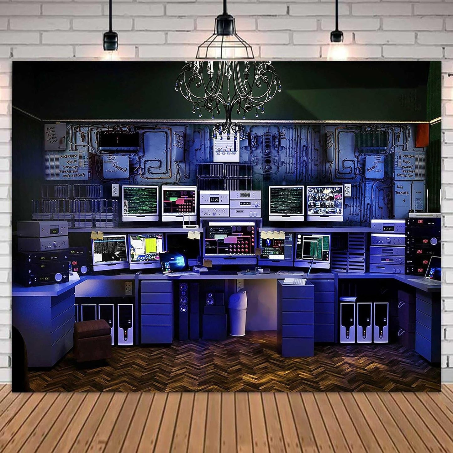 Computer Photo Backdrop Technology Office Backdrop Vintage Blue Background for Boys Party Room Decor Photo Booth Props Supplies YUNBYW010