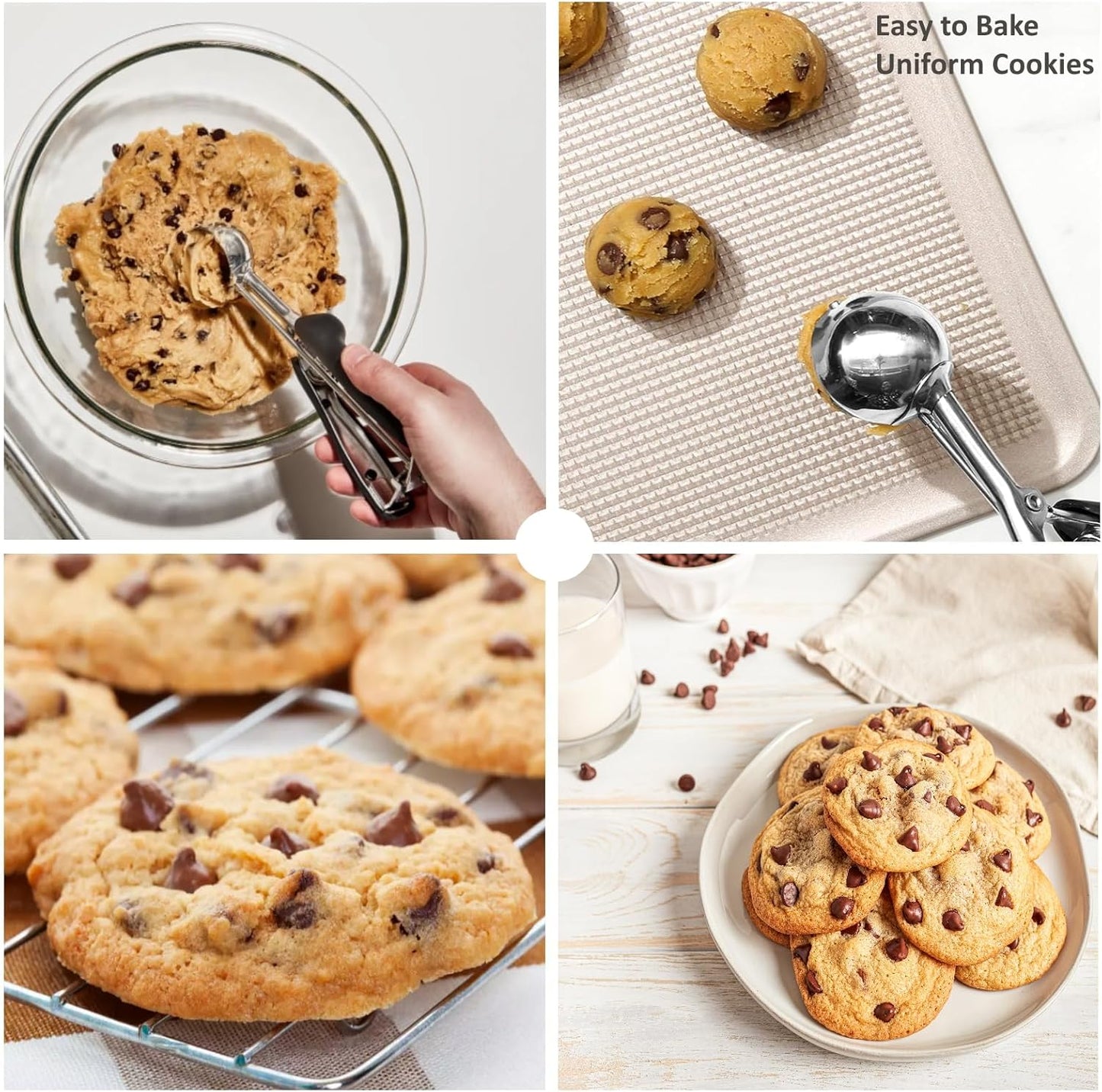 Cookie Scoop Set, 3Pcs Ice Cream Scoop, Cookie Scoops for Baking Set of 3, 18/8 Stainless Steel Cookie Scooper for Baking, Ice Cream Scooper with Trigger Release, Cookie Dough Scoop with Non-slip Grip