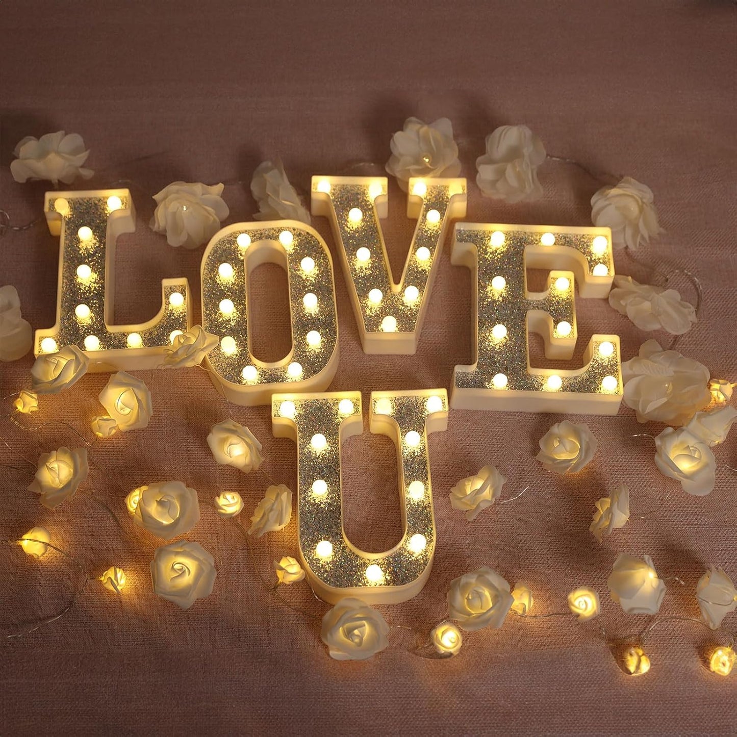 Marquee Light Letters for Table Decorations, Glitter Light Up Signs for Prom, Events, or Engagement Party Decor, Featuring Alphabet & Number Lighted Letters, Number 4