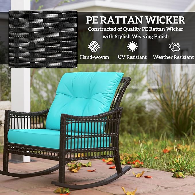 Outsunny Wicker Outdoor Rocking Chair Set, 3 Piece Patio Furniture Set - Image 4