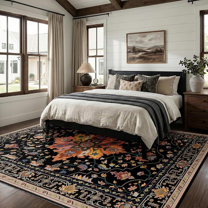 RELEANY Area Rugs 7'x10' Washable Non-Slip, Floral Vintage Distress Print - Image 2