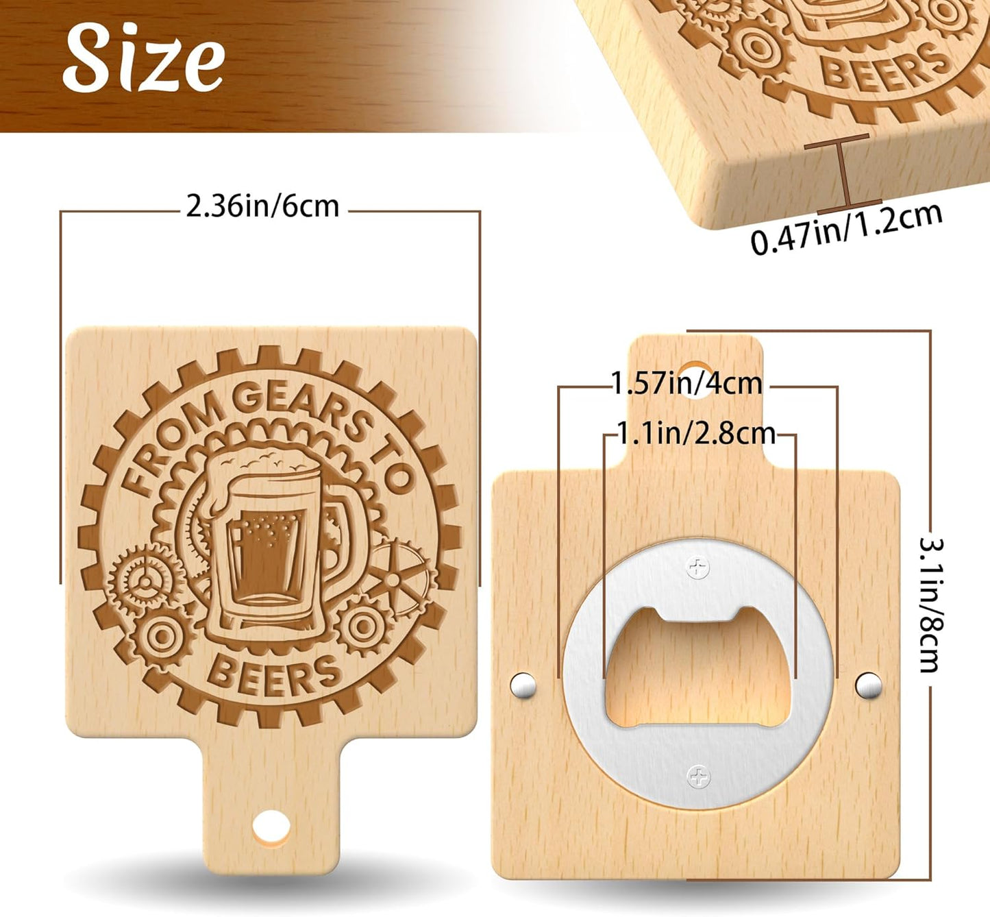8 Custom Magnetic Bottle Opener Refrigerator, Personalized Engraved Wood Beer Openers, Wooden Round Fridge Magnet for Beer Lover Wedding Guest Bars Parties Men Gift Father's Day (Square With Handle)