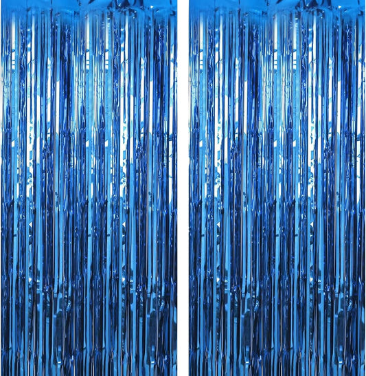 2 Pack Dark Blue Streamers Party Decorations Under The Sea Tinsel Backdrop Supplies Foil Curtain Backdrop for Baby Shower Birthday Bachelorette Wedding Engagement Holiday Ocean Theme Party Decorations