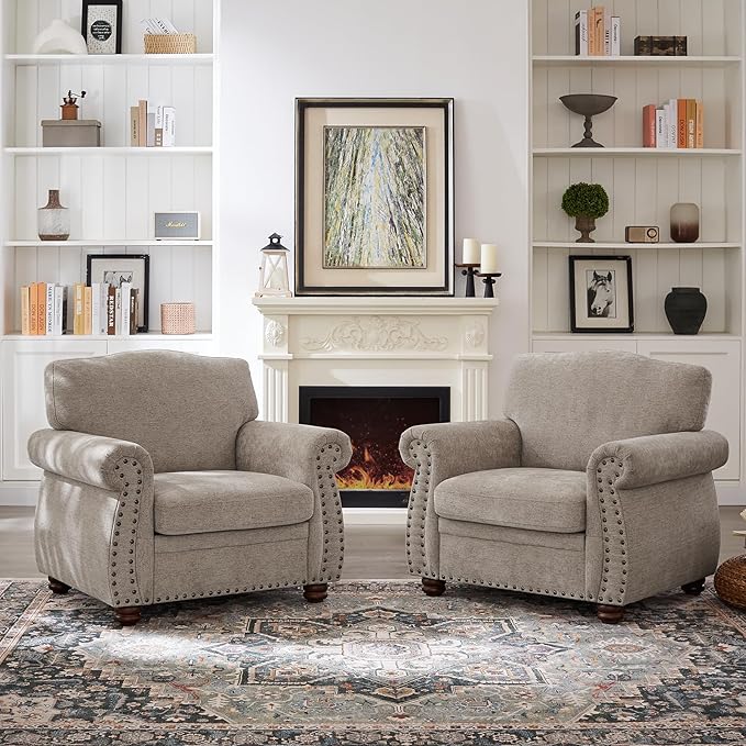 ONBRILL Nailhead Trim Armchair, Rolled Arm Accent Chair - Image 6