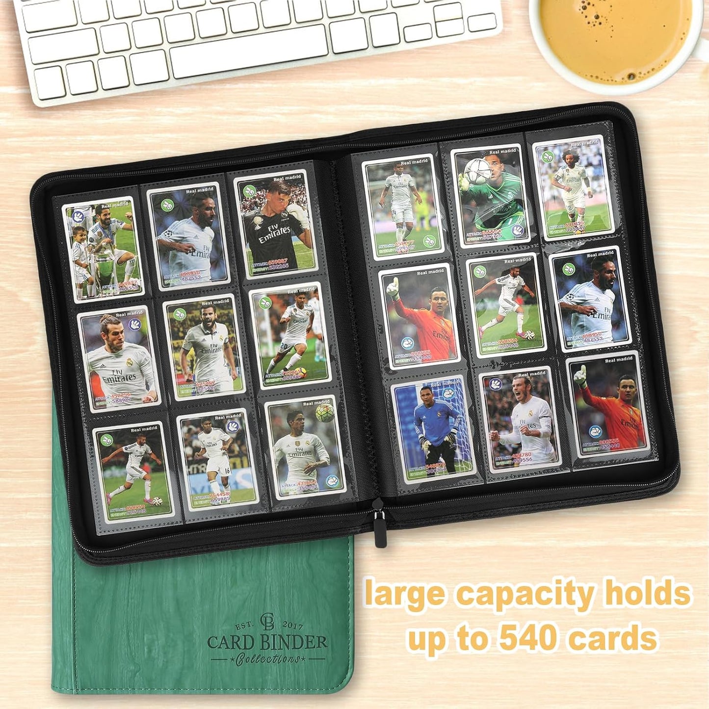 9 Pocket Card Binder, Premium Zip Trading Card Binder, 540 Double Sided Pocket PU Collection Binder, Collector Album, Card Folder for MTG, TCG, Sports Cards